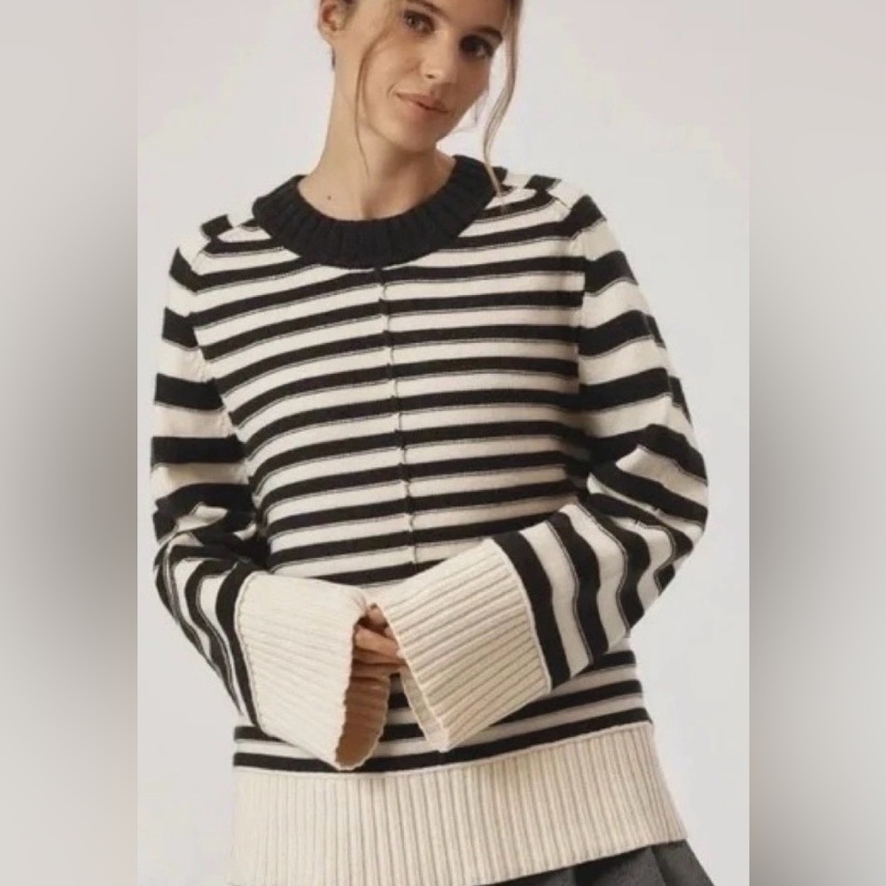 Anthropologie MAEVE The Chandler Crew Neck Relaxed Sweater Striped Gray Large